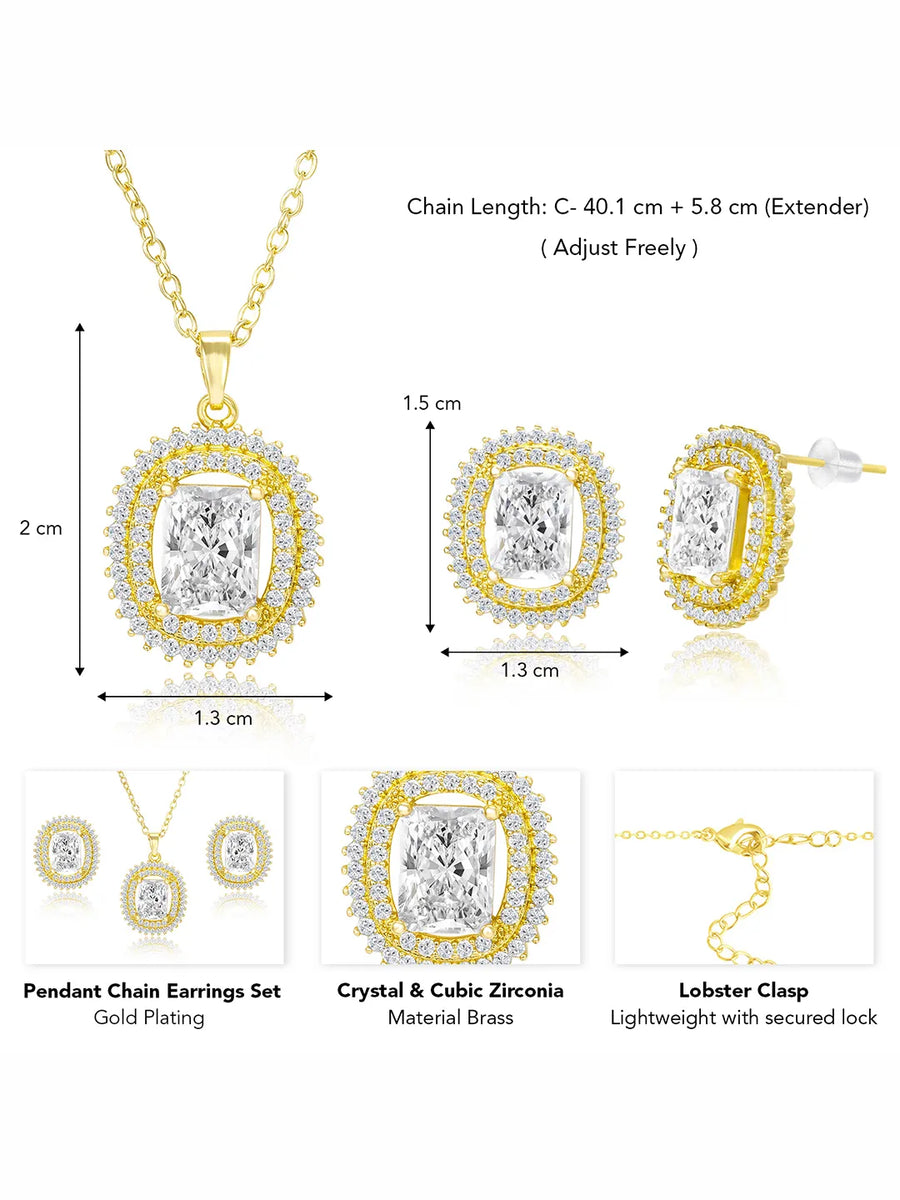 Luxe Gold CZ Cushion Pendant Set