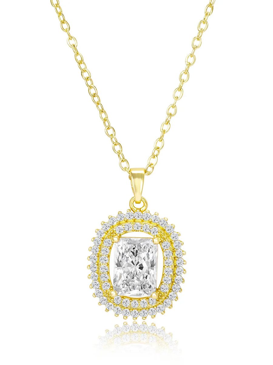 Luxe Gold CZ Cushion Pendant Set