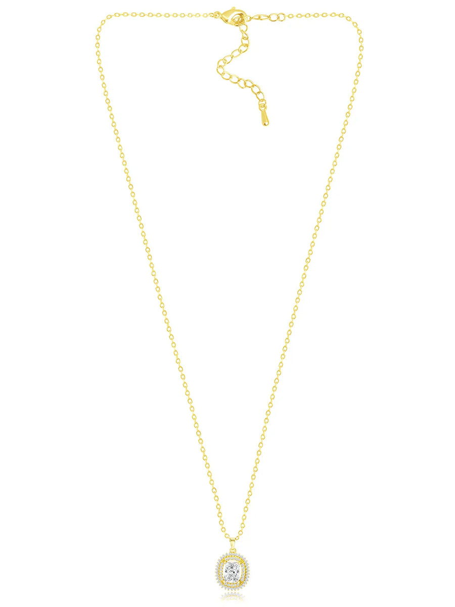 Luxe Gold CZ Cushion Pendant Set