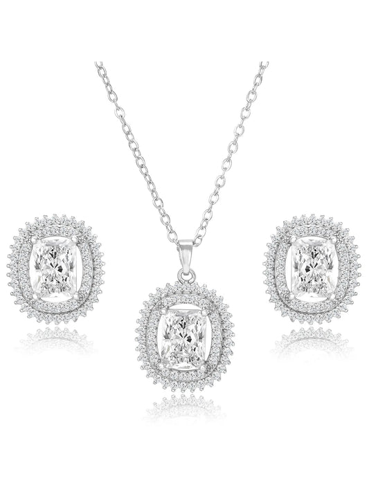 Luxe Silver-Plated CZ Cushion Pendant Set