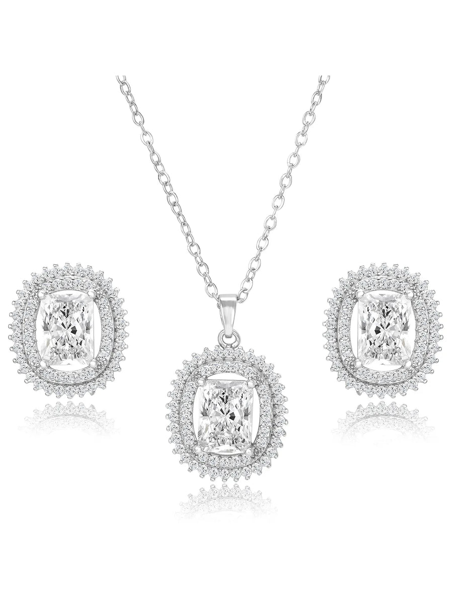 Luxe Silver-Plated CZ Cushion Pendant Set