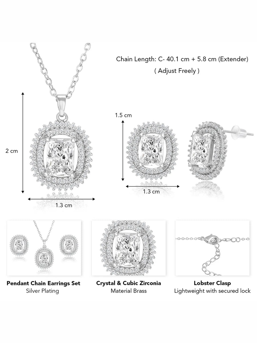 Luxe Silver-Plated CZ Cushion Pendant Set