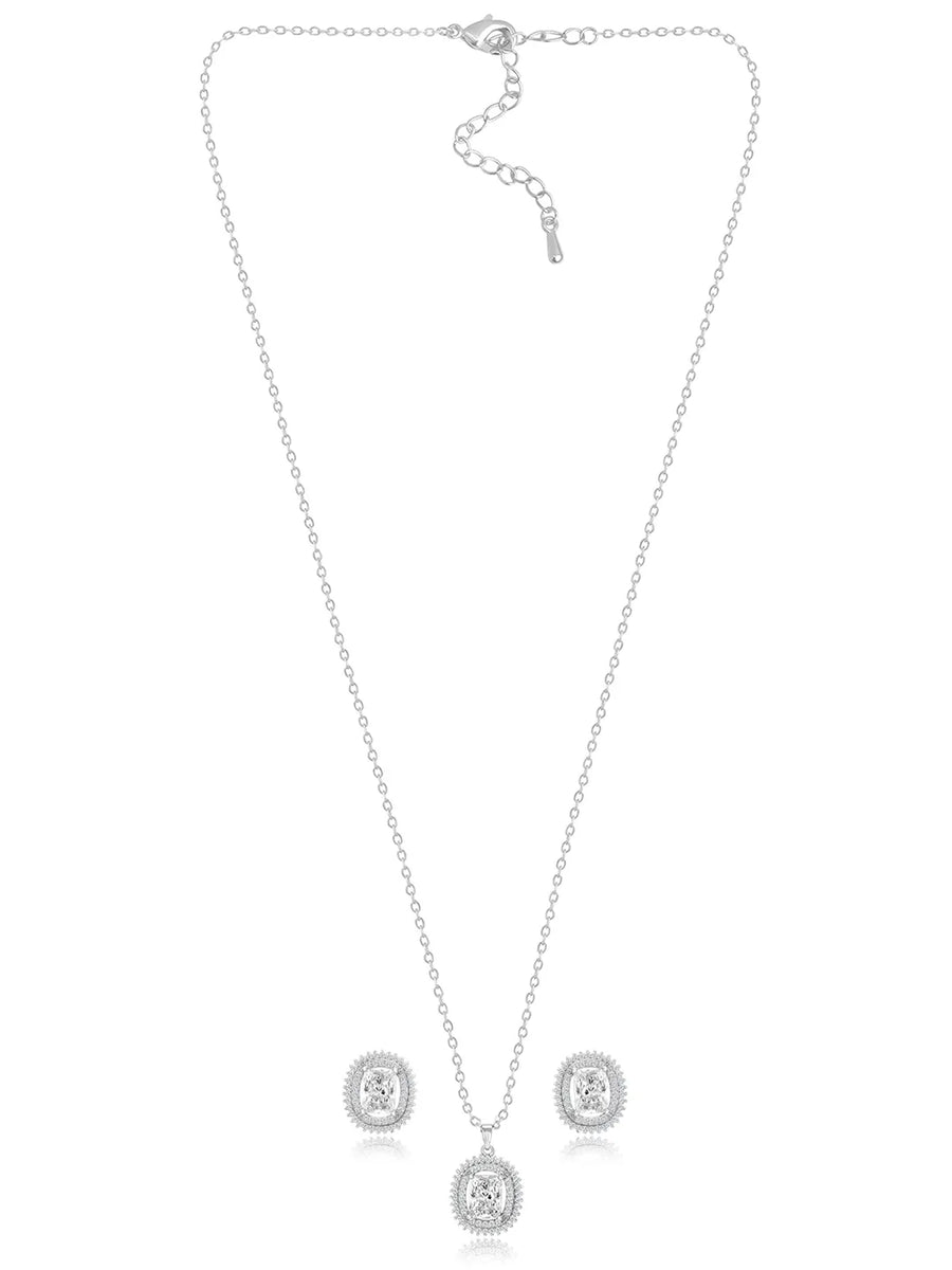 Luxe Silver-Plated CZ Cushion Pendant Set