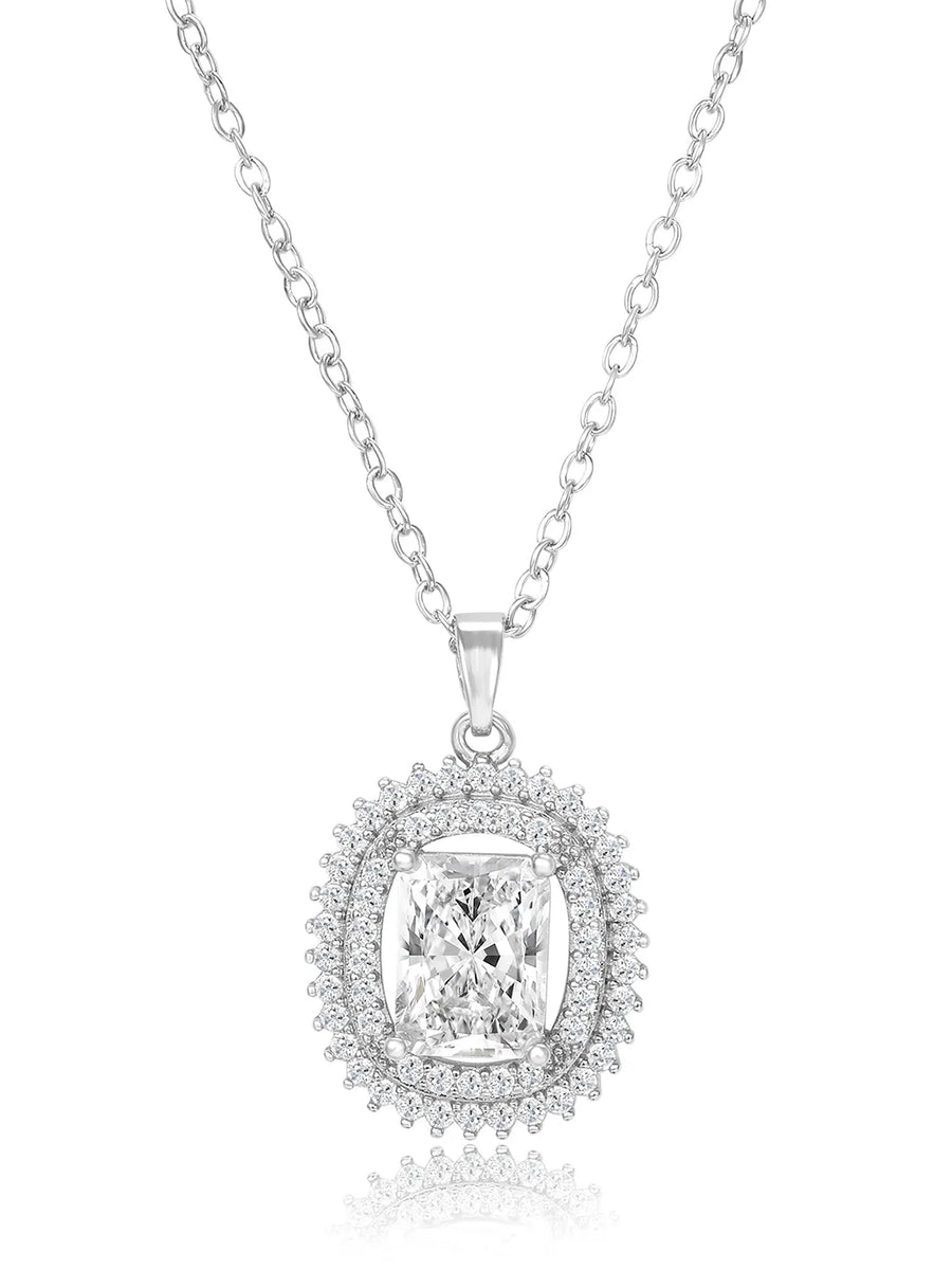 Luxe Silver-Plated CZ Cushion Pendant Set