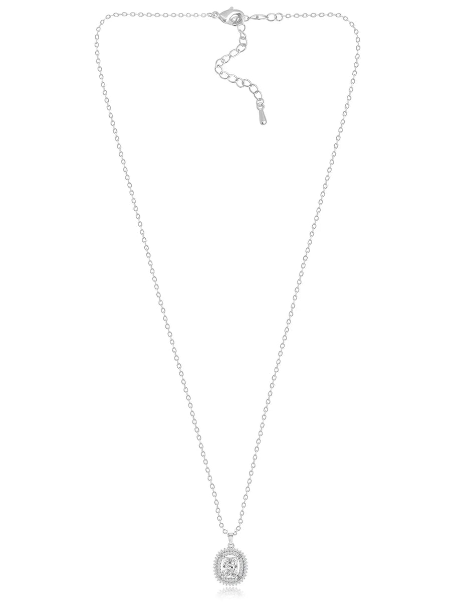 Luxe Silver-Plated CZ Cushion Pendant Set