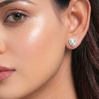 Peora Luxe CZ Heart Stud Earrings - Silver