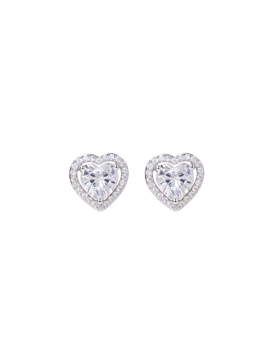 Peora Luxe CZ Heart Stud Earrings - Silver