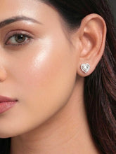 Peora Luxe CZ Heart Stud Earrings - Silver