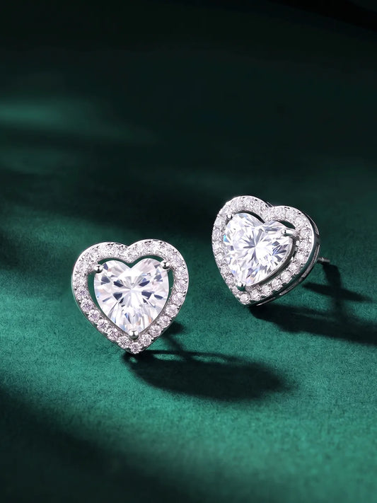 Peora Luxe CZ Heart Stud Earrings - Silver