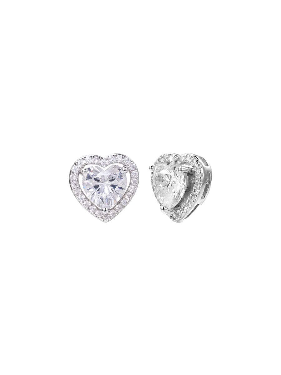 Peora Luxe CZ Heart Stud Earrings - Silver