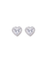 Peora Luxe CZ Heart Stud Earrings - Silver