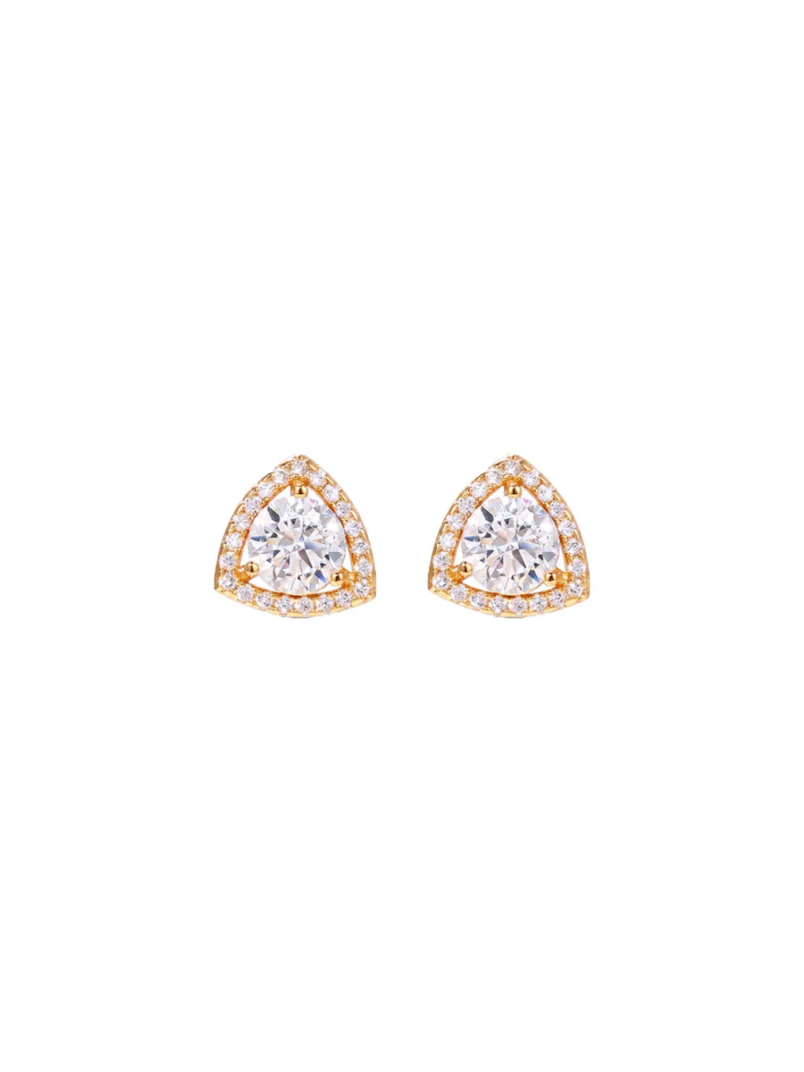 Peora Triangle Halo Stud Earrings - Gold