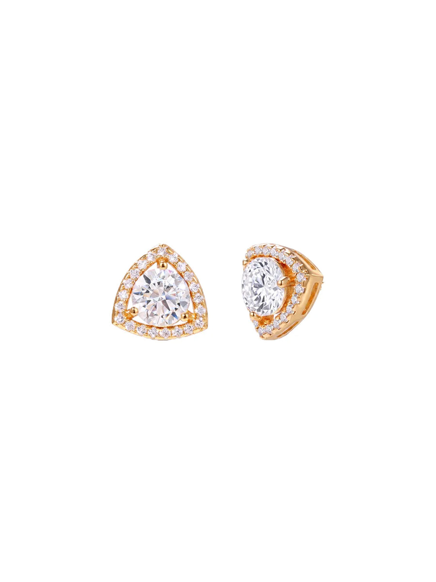 Peora Triangle Halo Stud Earrings - Gold