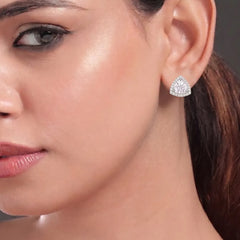 Peora Triangle Halo Stud Earrings - Silver