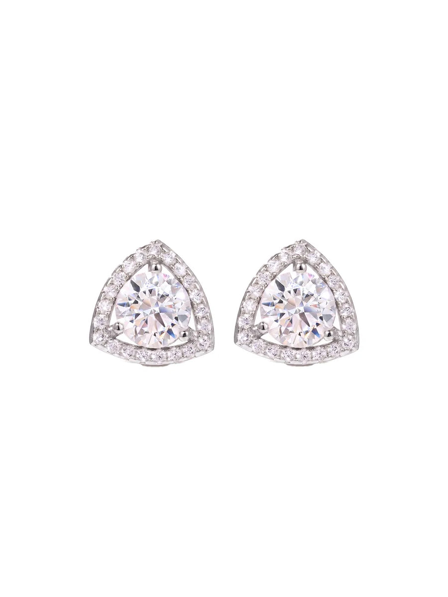 Peora Triangle Halo Stud Earrings - Silver