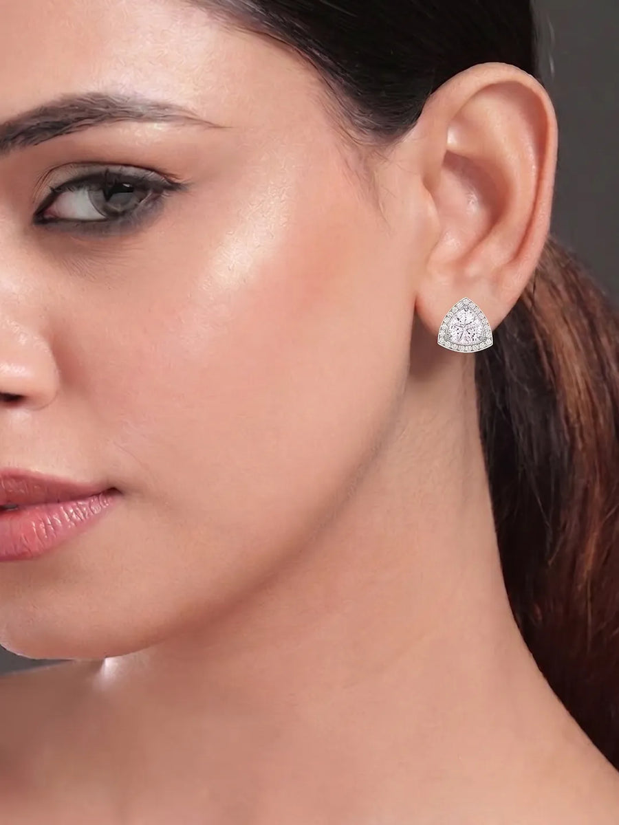Peora Triangle Halo Stud Earrings - Silver