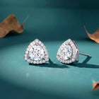 Peora Triangle Halo Stud Earrings - Silver