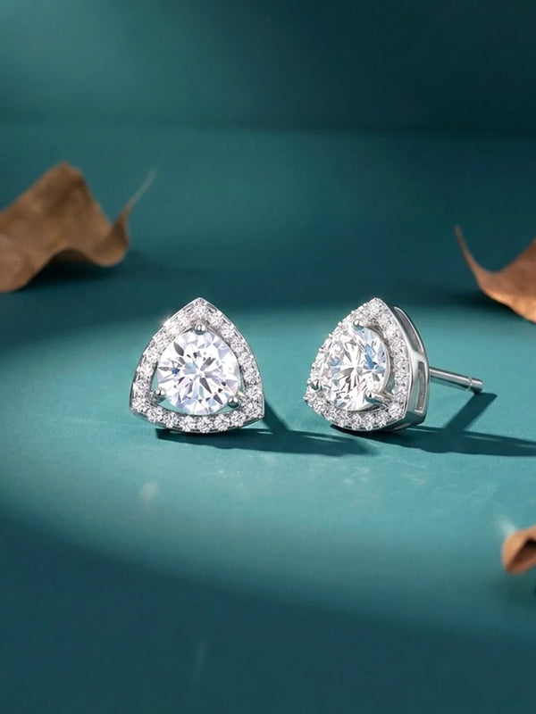 Peora Triangle Halo Stud Earrings - Silver