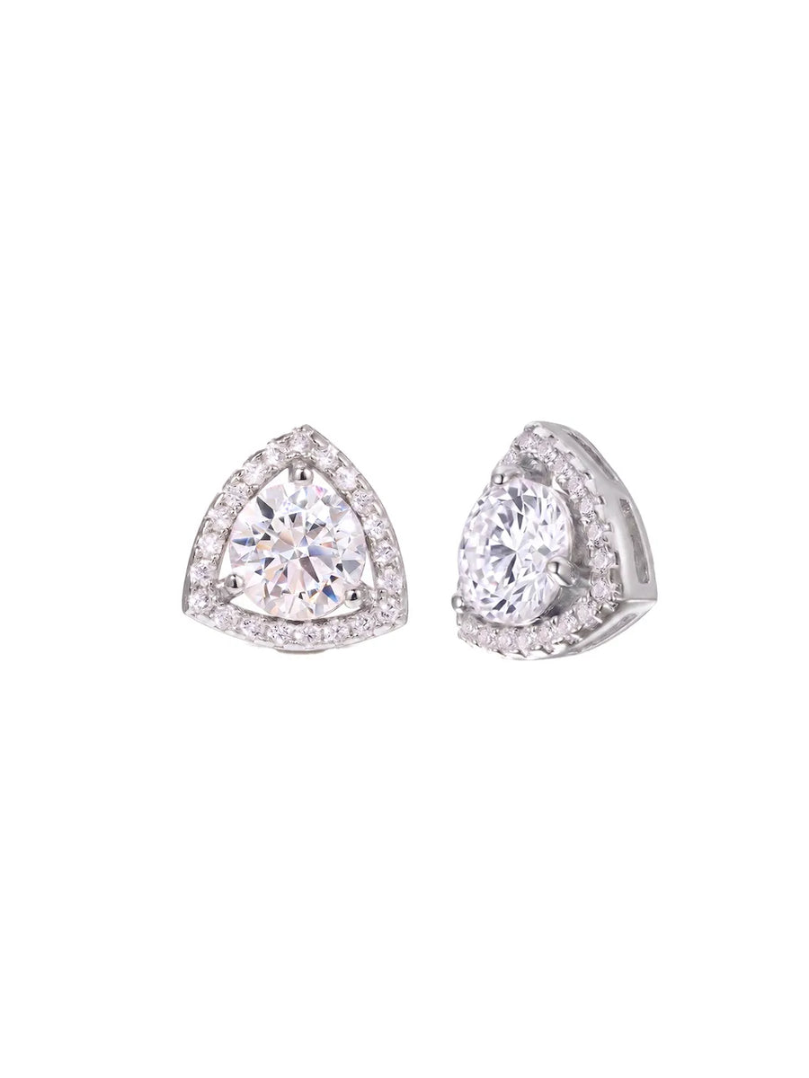 Peora Triangle Halo Stud Earrings - Silver
