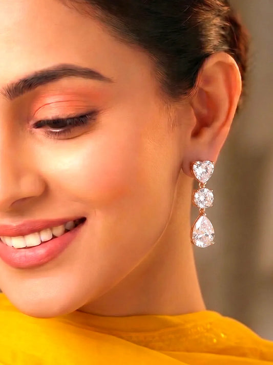Peora Eternal Love CZ Drop Earrings - Rose Gold