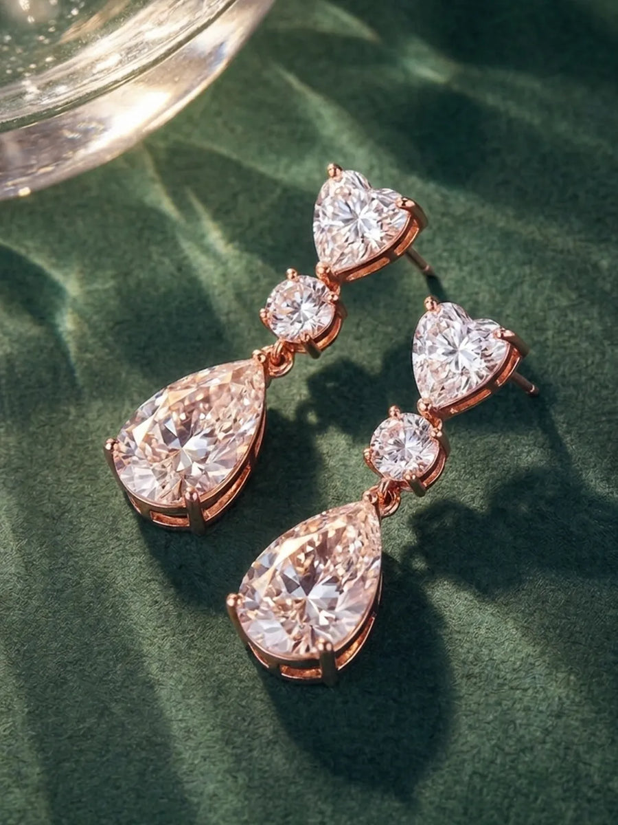 Peora Eternal Love CZ Drop Earrings - Rose Gold