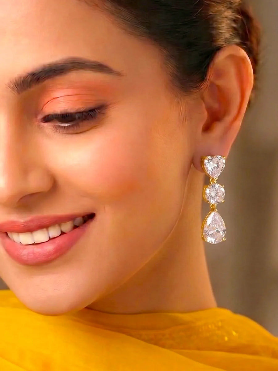 Peora Eternal Love CZ Drop Earrings - Gold
