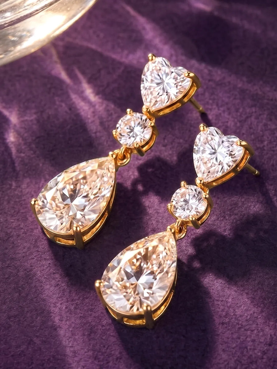 Peora Eternal Love CZ Drop Earrings - Gold