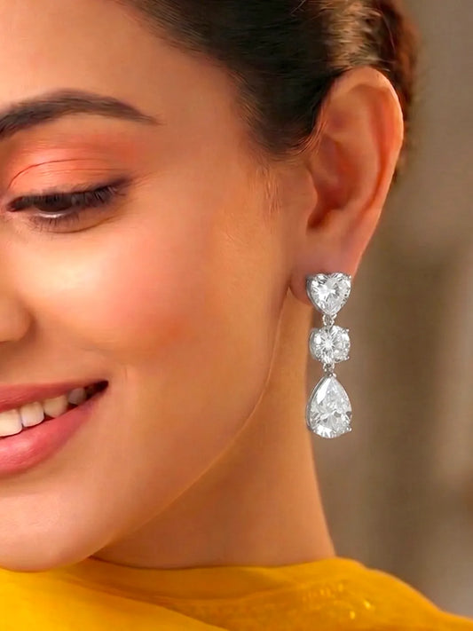 Peora Eternal Love CZ Drop Earrings - Silver