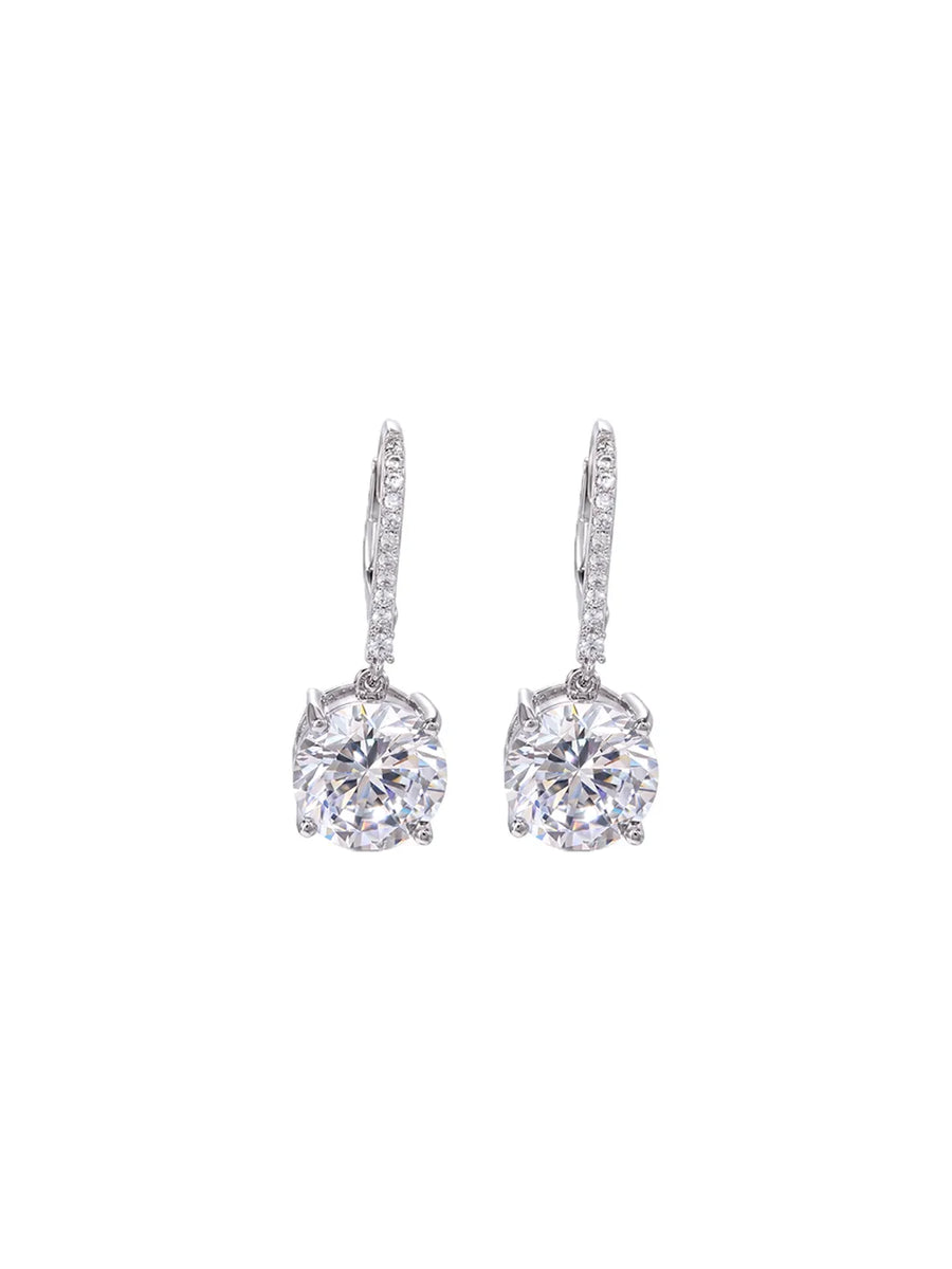 Peora Luxe Solitaire Drop Earrings - Silver