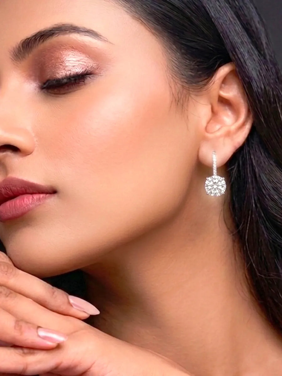 Peora Luxe Solitaire Drop Earrings - Silver
