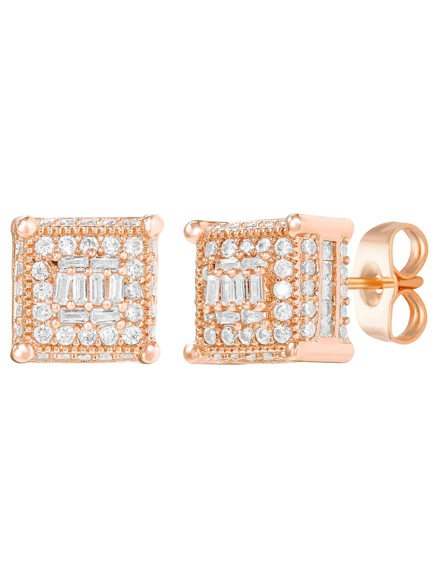 Peora CZ Square Stud Earrings - Rose Gold
