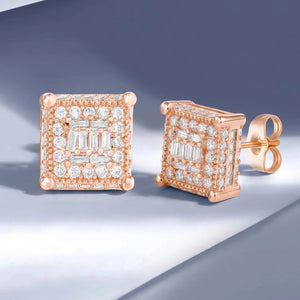 Peora Rose Gold Plated CZ Square Stud Earrings