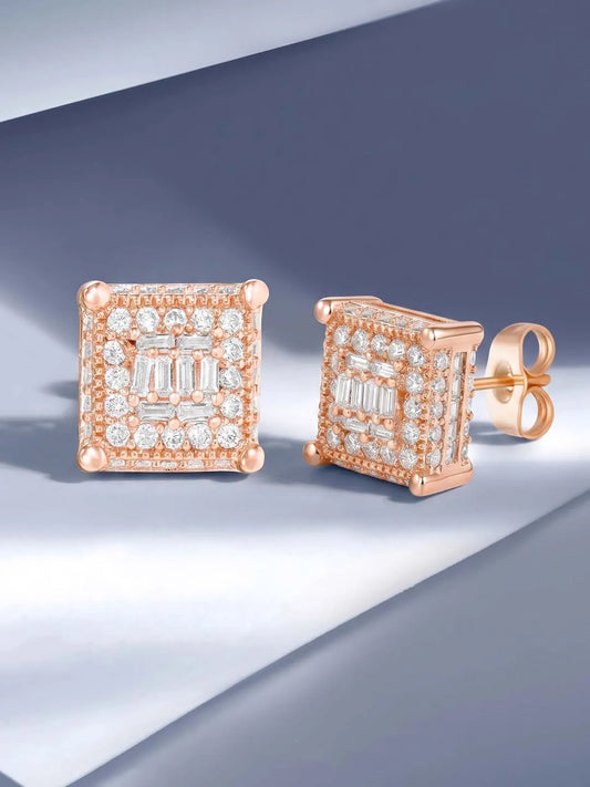 Peora CZ Square Stud Earrings - Rose Gold