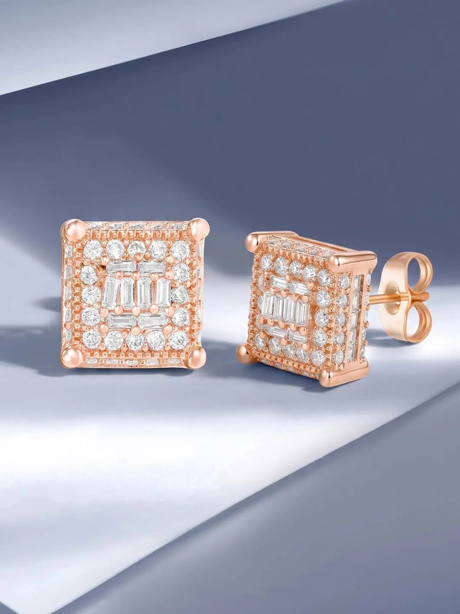 Peora CZ Square Stud Earrings - Rose Gold