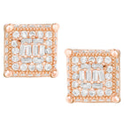 Peora Rose Gold Plated CZ Square Stud Earrings