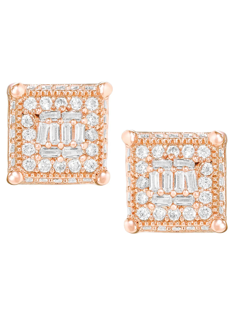 Peora CZ Square Stud Earrings - Rose Gold