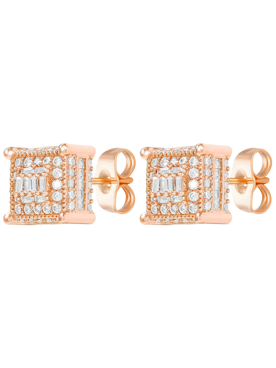 Peora CZ Square Stud Earrings - Rose Gold