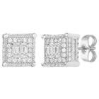 Peora Rhodium Plated CZ Square Stud Earrings