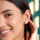 Peora Rhodium Plated CZ Square Stud Earrings