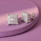 Peora Rhodium Plated CZ Square Stud Earrings