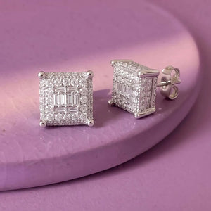 Peora Rhodium Plated CZ Square Stud Earrings