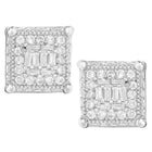 Peora Rhodium Plated CZ Square Stud Earrings