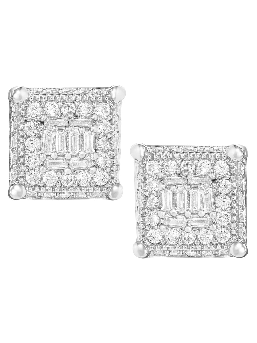 Peora CZ Square Stud Earrings - Silver