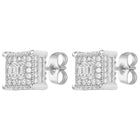 Peora Rhodium Plated CZ Square Stud Earrings