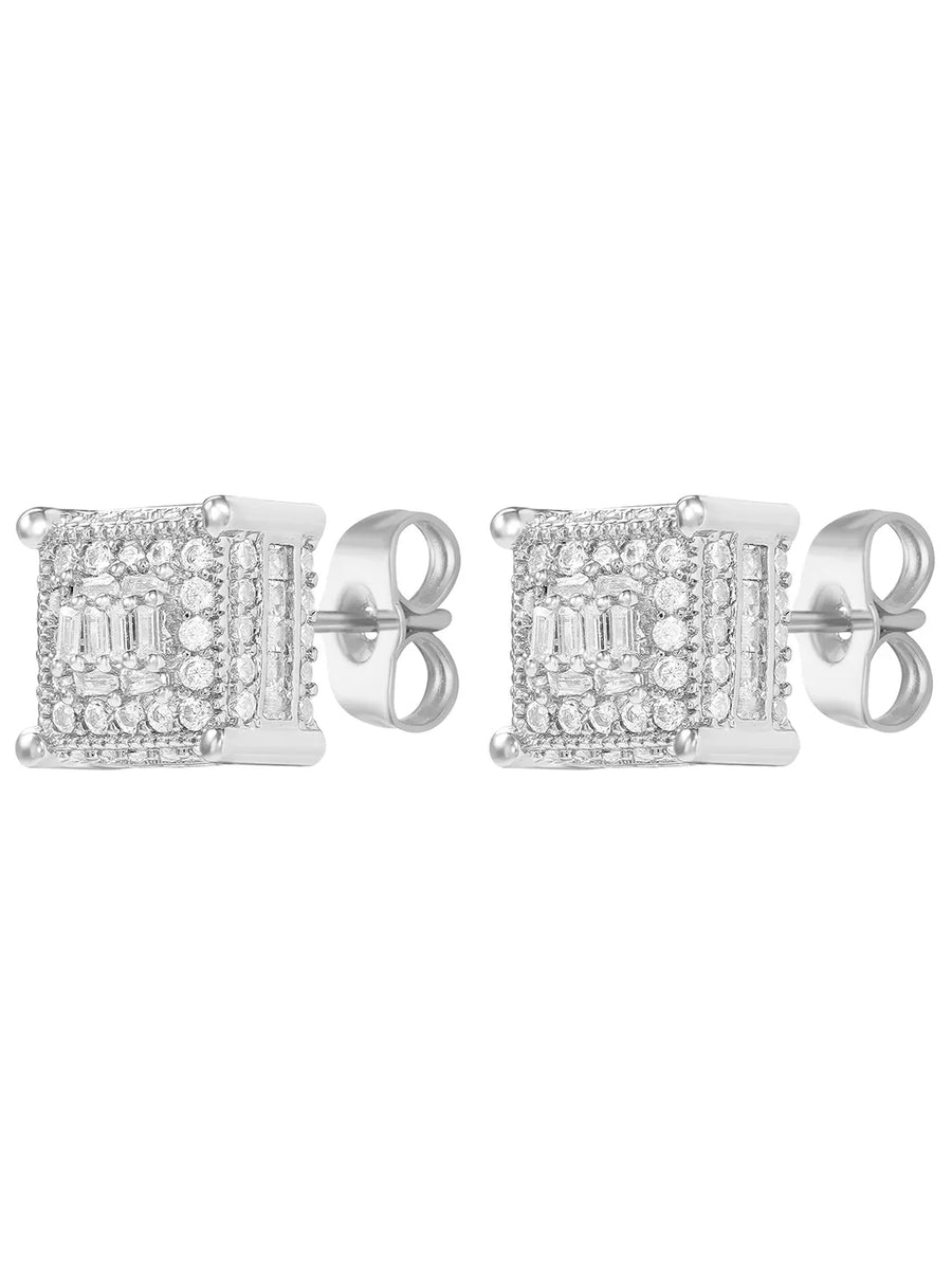 Peora CZ Square Stud Earrings - Silver