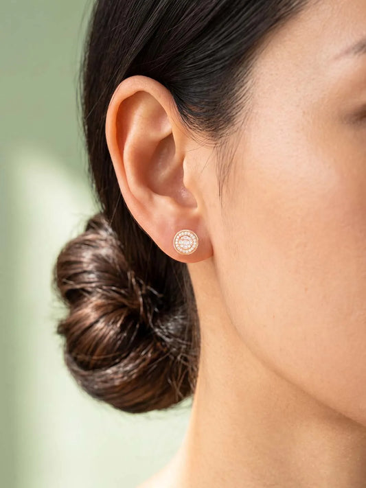 Peora Minimal CZ Stud Earrings - Rose Gold