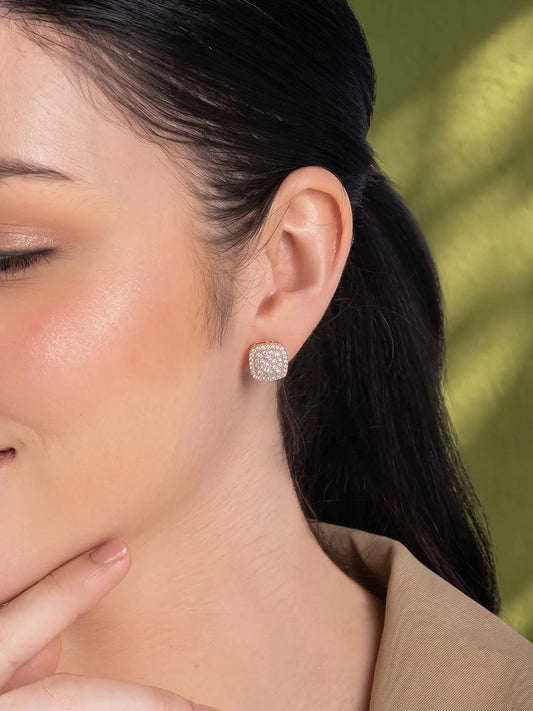 Peora Crystal Cluster Stud Earrings - Rose Gold