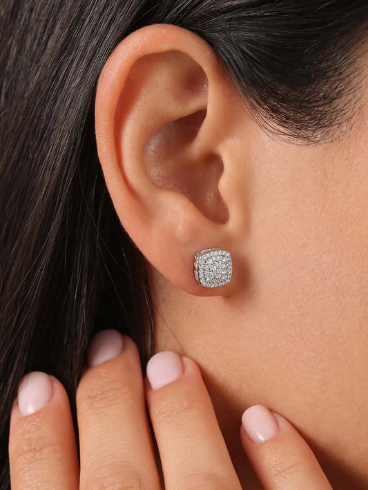 Peora Crystal Cluster Stud Earrings - Silver