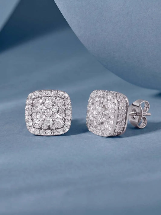 Peora Crystal Cluster Stud Earrings - Silver