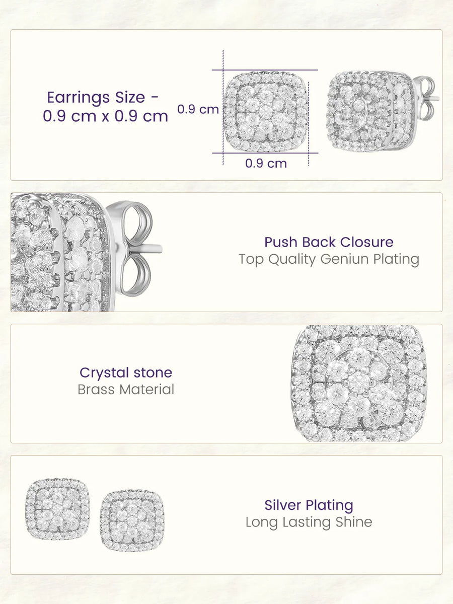 Peora Crystal Cluster Stud Earrings - Silver